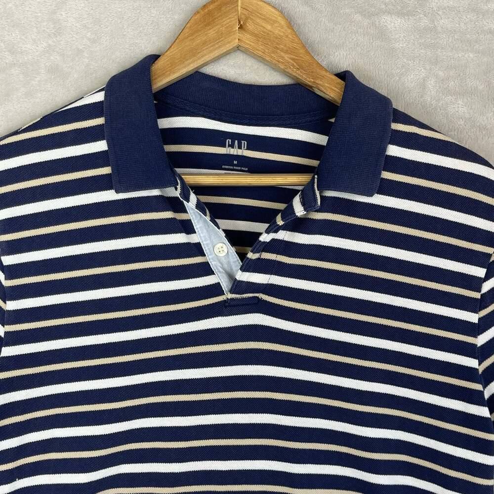 Gap Pique Polo Shirt Men's Medium Navy Striped Grungecore Indie 90s Style